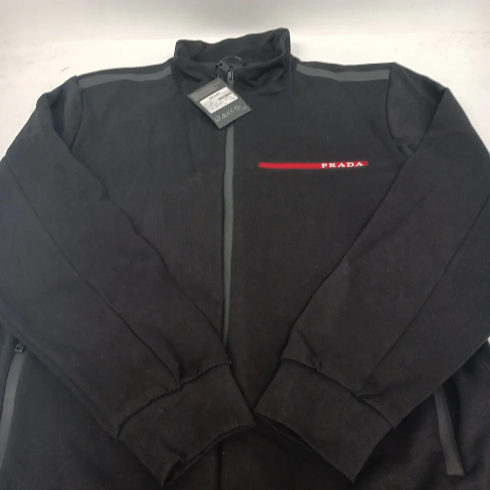 PRADA MEN'S ZIP-UP JACKET, BLACK, XXL