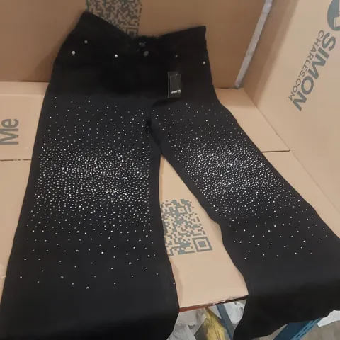 BOX CONTAINING APPROXIMATELY 10x BRAND NEW SIMPLY BE BLACK EMBELLISHED WIDE LEG JEANS - SIZE 14