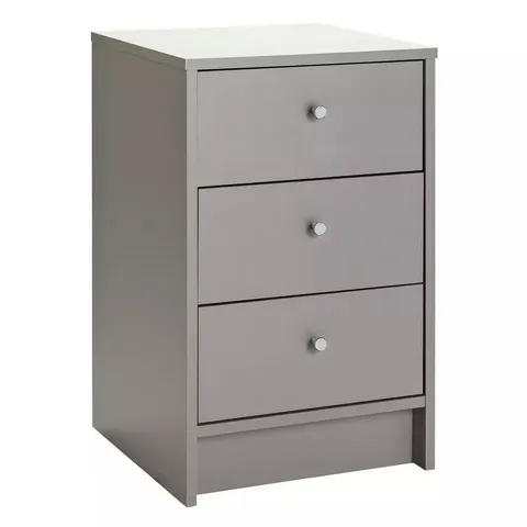 BOXED MALIBU 3 DRAWER BEDSIDE TABLE - GREY (1 BOX)