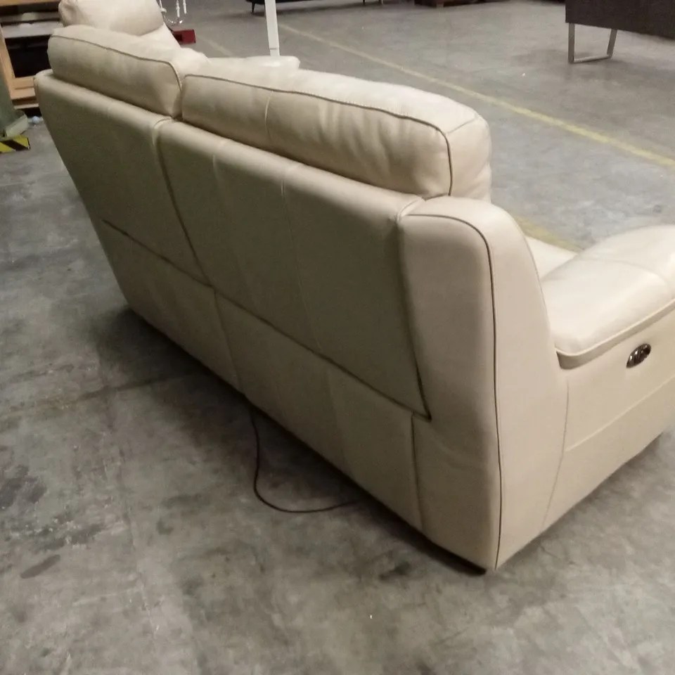 FURNITURE VILLAGE STARLIGHT POWER RECLINER LEATHER SOFA SUITE - BEIGE // 1 x 3 SEATER RECLINER SOFA, 1 x STATIC ARMCHAIR RRP £3390