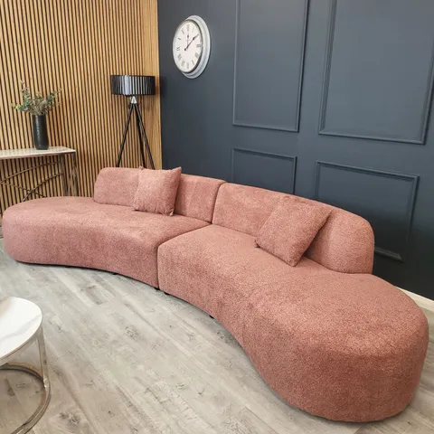 BRAND NEW BOXED MIAMI CURVED CINEMA BOUCLE SOFA - BLUSH ORANGE (2 BOXES)