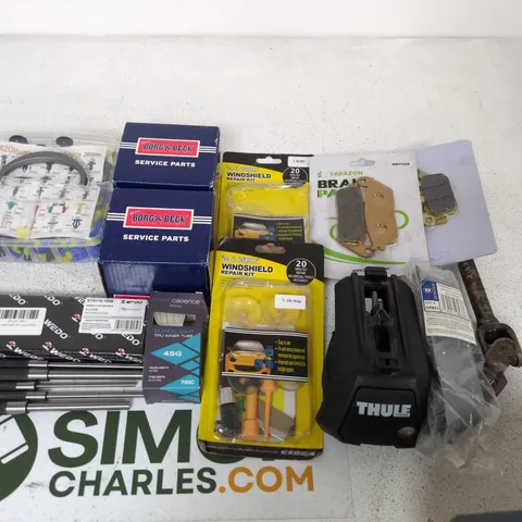 LOT OF APPROXIMATELY 12 ASSORTED AUTO AND TOOL ITEMS TO INCLUDE BORG & BECK WHEEL BEARING KITS AND WEDO WRENCH