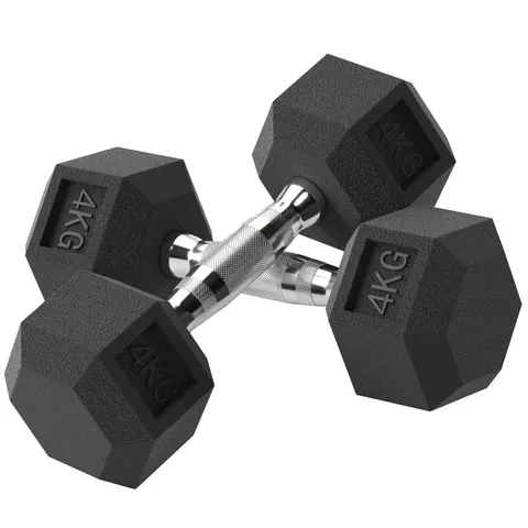 BOXED HOMCOM 2x4kg RUBBER DUMBBELL SPORTS HEX WEIGHTS