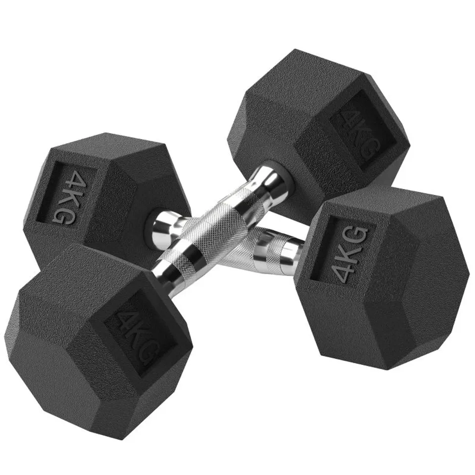 BOXED HOMCOM 2x4kg RUBBER DUMBBELL SPORTS HEX WEIGHTS