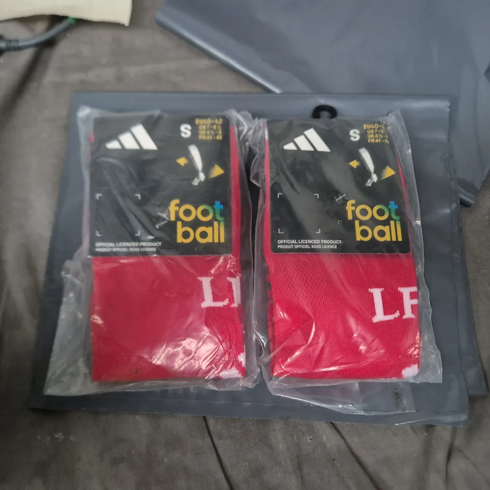 2 PAIRS LIVERPOOL ADIDAS FOOTBALL SOCKS – 2 PAIRS, UK 6-8 (EU 40-42), OFFICIAL LICENSED