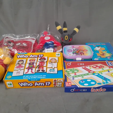 LOT OF ASSORTED TOYS AND GAMES TO INCL.UDE TEDDIES, LUDO AND WHO AM I?