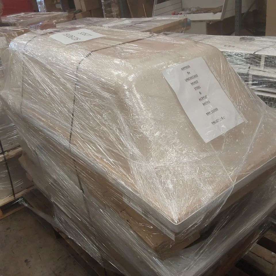 PALLET CONTAINING APPROXIMATELY 8x MIXED STEEL & ACRYLIC BATH TUBS
