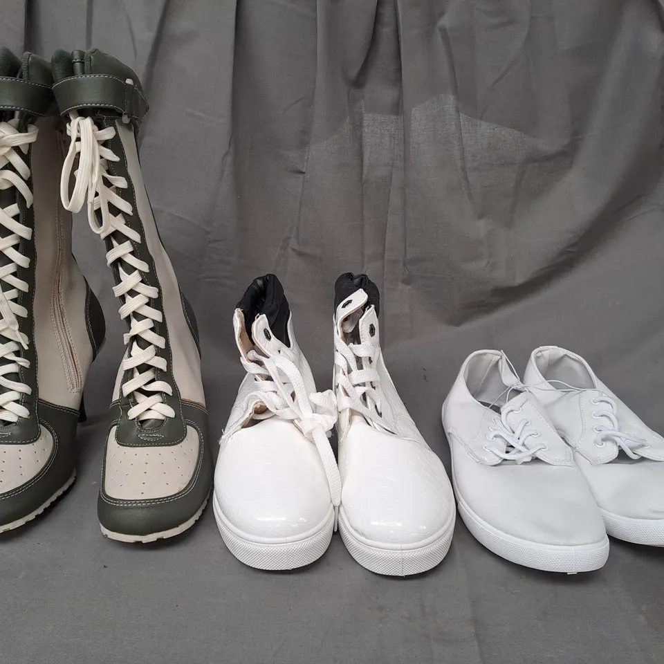 BOX OF APPROXIMATELY 10 ASSORTED PAIRS OF SHOES IN VARIOUS COLOURS, STYLES, AND SIZES