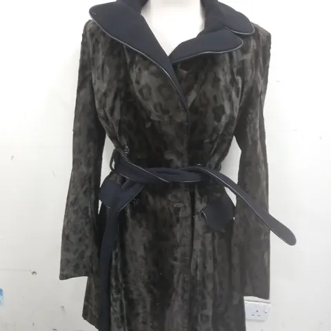 KAREN MILLEN ANIMAL PRINT BELTED COAT - UK 14