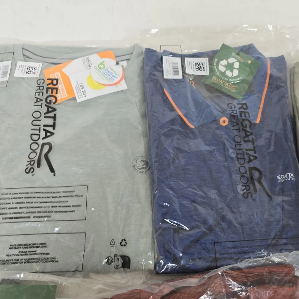 LOT OF 7 ASSORTED BRAND NEW REGATTA T-SHIRTS & POLO'S IN VARIOUS STYLES, COLOURS AND SIZES