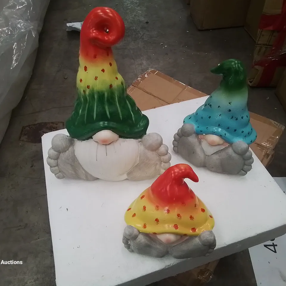 BOXED THREE GARDEN GNOMES
