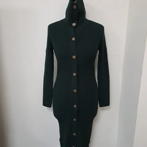 REISS MARIA KNITTED BUTTON FRONT MIDI DRESS IN GREEN SIZE M PETITE