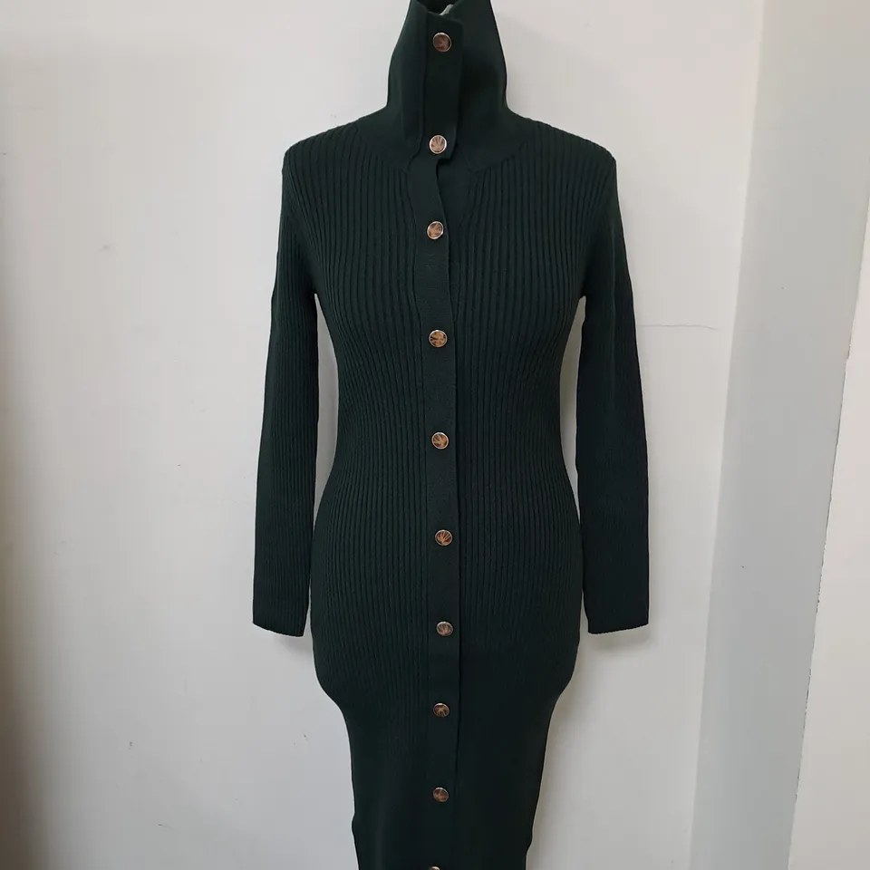 REISS MARIA KNITTED BUTTON FRONT MIDI DRESS IN GREEN SIZE M PETITE 
