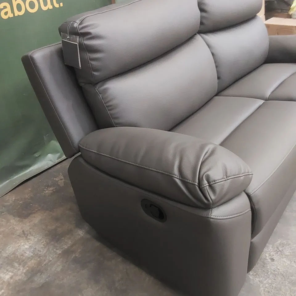 EDISON 3 SEATER LUXURY FAUX LEATHER MANUAL RECLINER SOFA - CHARCOAL  RRP £799