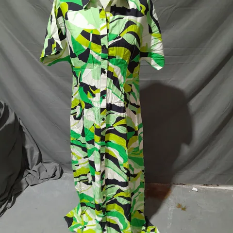 PRINCIPLES PRINTED PLEAT DETAIL MAXI SHIRT DRESS GREEN SIZE 14