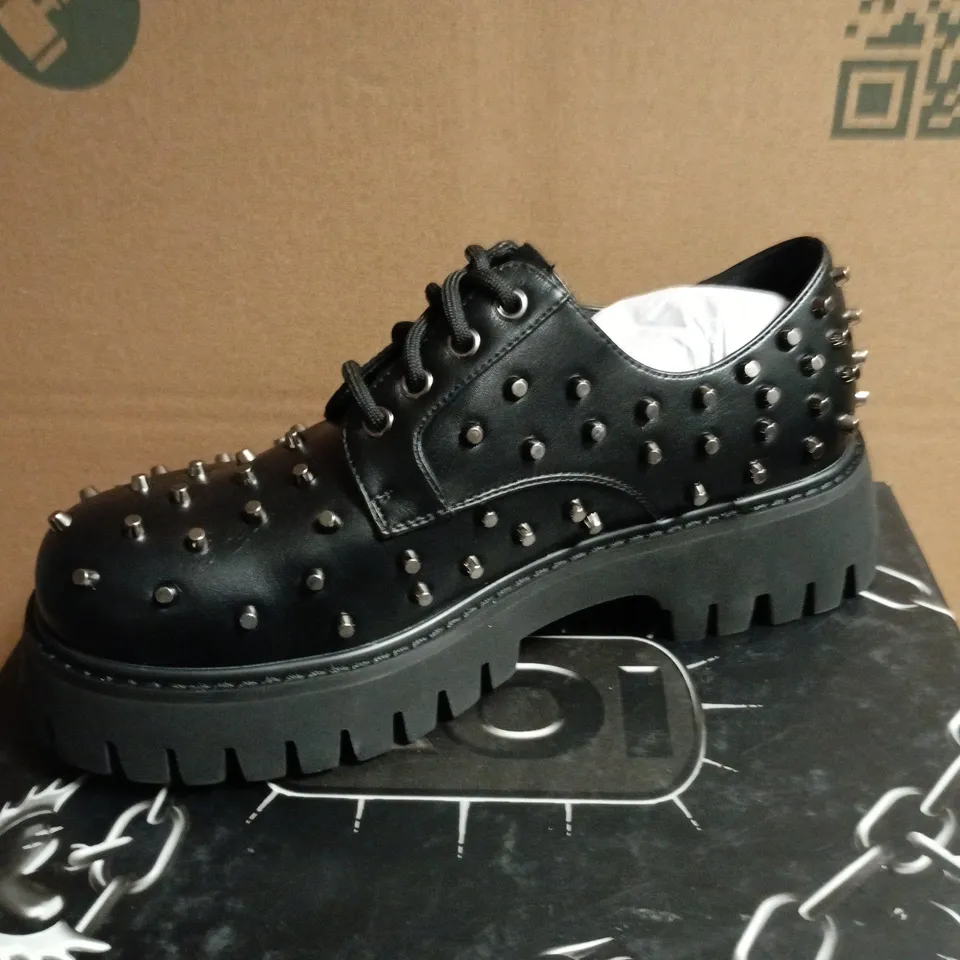 BOXED KOI BLACK STUDDED LEATHER LACE-UP SHOES WITH CHUNKY PLATFORM SOLE - 6