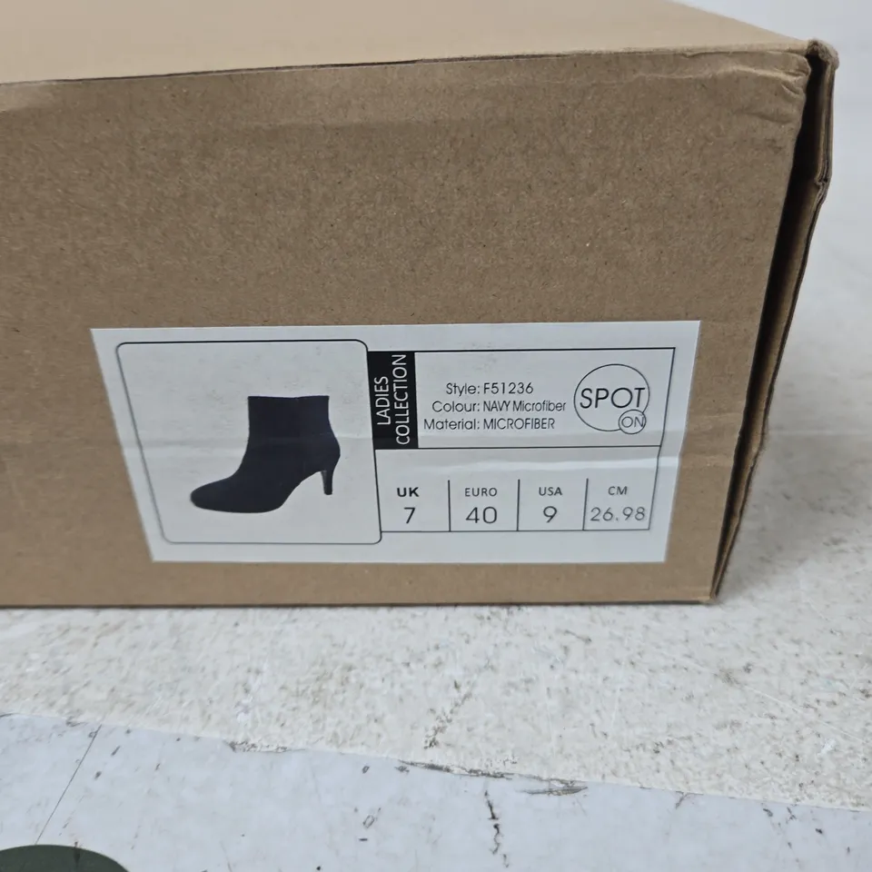 SPOT ON LADIES NAVY MICROFIBER ANKLE BOOTS – UK 7 (EU 40)