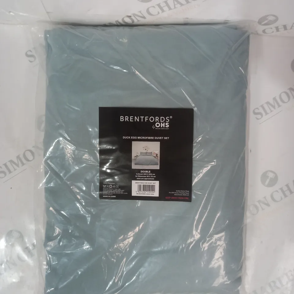 BRENTFORDS BY OHS DUCK EGG MICROFIBRE DUVET SET - DOUBLE