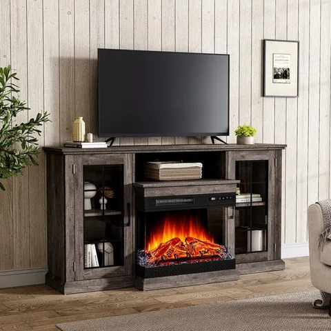 BOXED KUERTEN 70" 3-SIDED ELECTRIC FIREPLACE TV STAND WITH GLASS DOOR CLOSED STORAGE (2 BOXES)