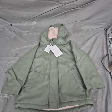 Zara Kids Olive Green Parka Jacket – 5 Years (110 cm) with Faux Shearling Lining