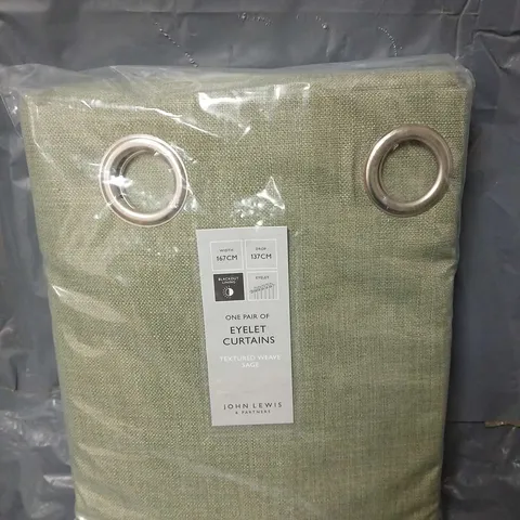 JOHN LEWIS EYELET CURTAINS IN TEXTURED WEAVE SAGE (167x137cm)