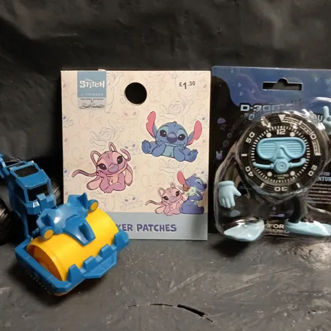 APPROXIMATELY 10 ASSORTED TOYS AND GAMES TO INCLUDE DISNEY STITCH STICKER PATCHES, ETC