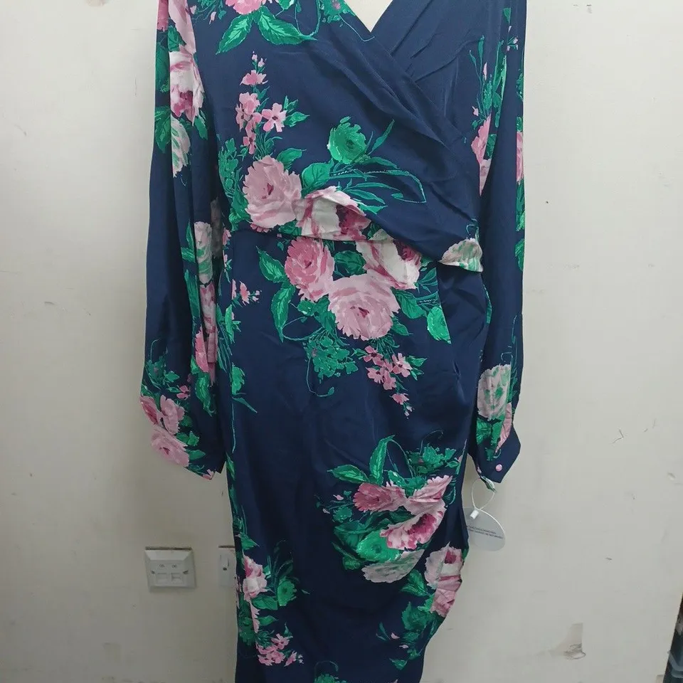 GIRL IN MIND ELSA NAVY AND PINK FLORAL WRAP ASYMMETRIC DRESS - 18