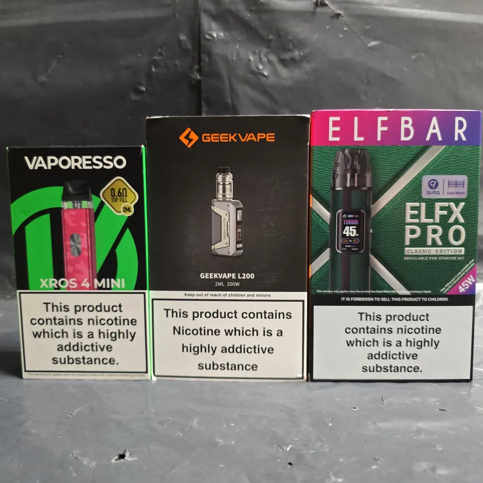 BOX OF APPROXIMATELY 25 ASSORTED E-CIGARETTE AND VAPING PRODUCTS TO INCLUDE ELFBAR, GEEKVAPE, ETC - COLLECTION ONLY