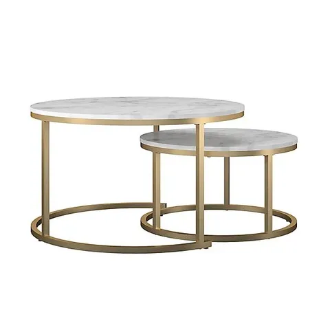 BOXED DOREL HOME AMELIA WHITE MARBLE NEST OF COFFEE TABLES SET OF 2