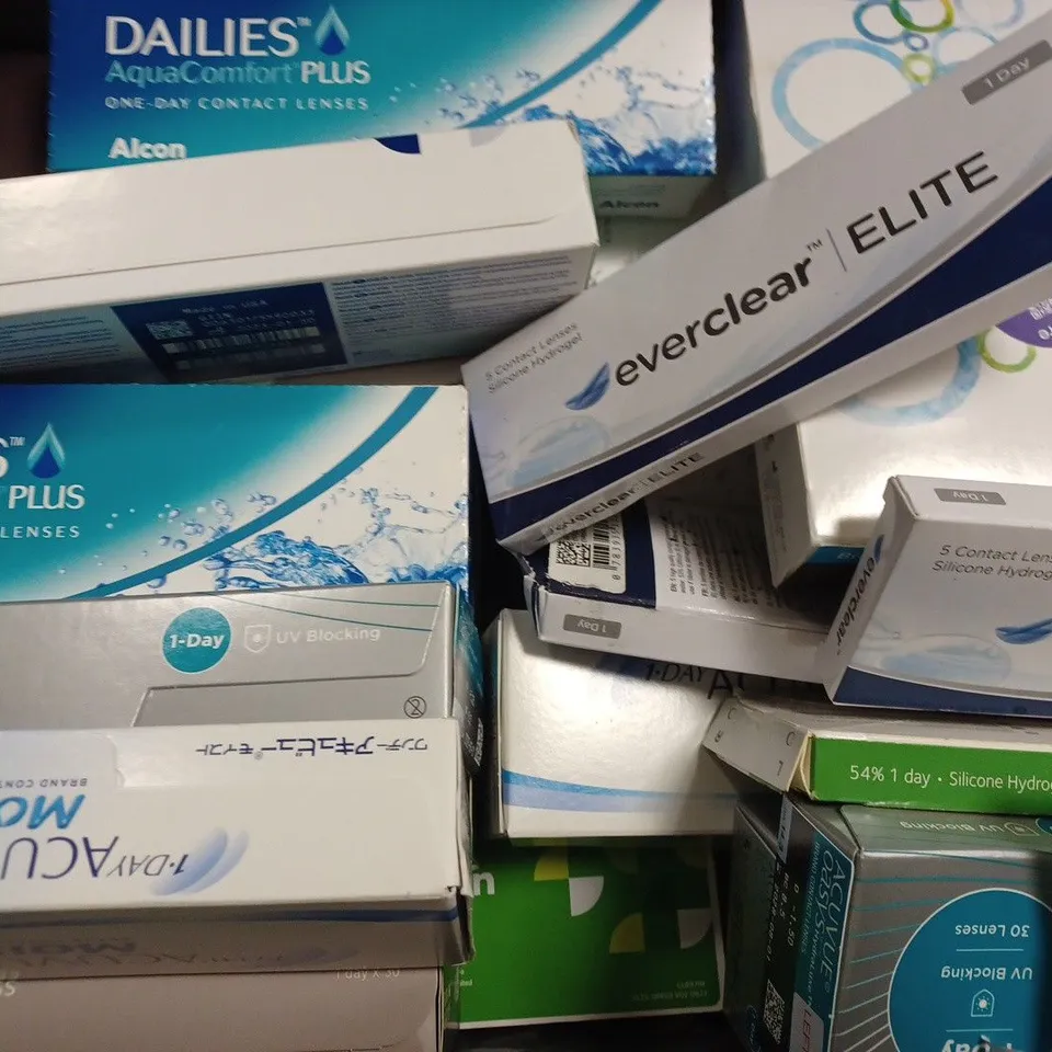 BOX OF APPROX 25 ASSORTED CONTACT LENSES 