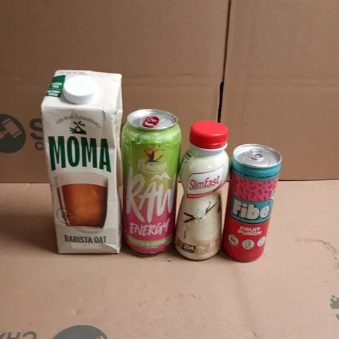APPROXIMATELY 12 ASSORTED DRINKS ITEMS TO INCLUDE - SLIMFAST - RAW ENERGY AND MOMA OAT DRINK
