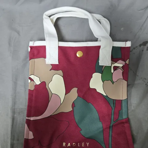 RADLEY FLORAL TOTE BAG – MAROON WITH WHITE HANDLES