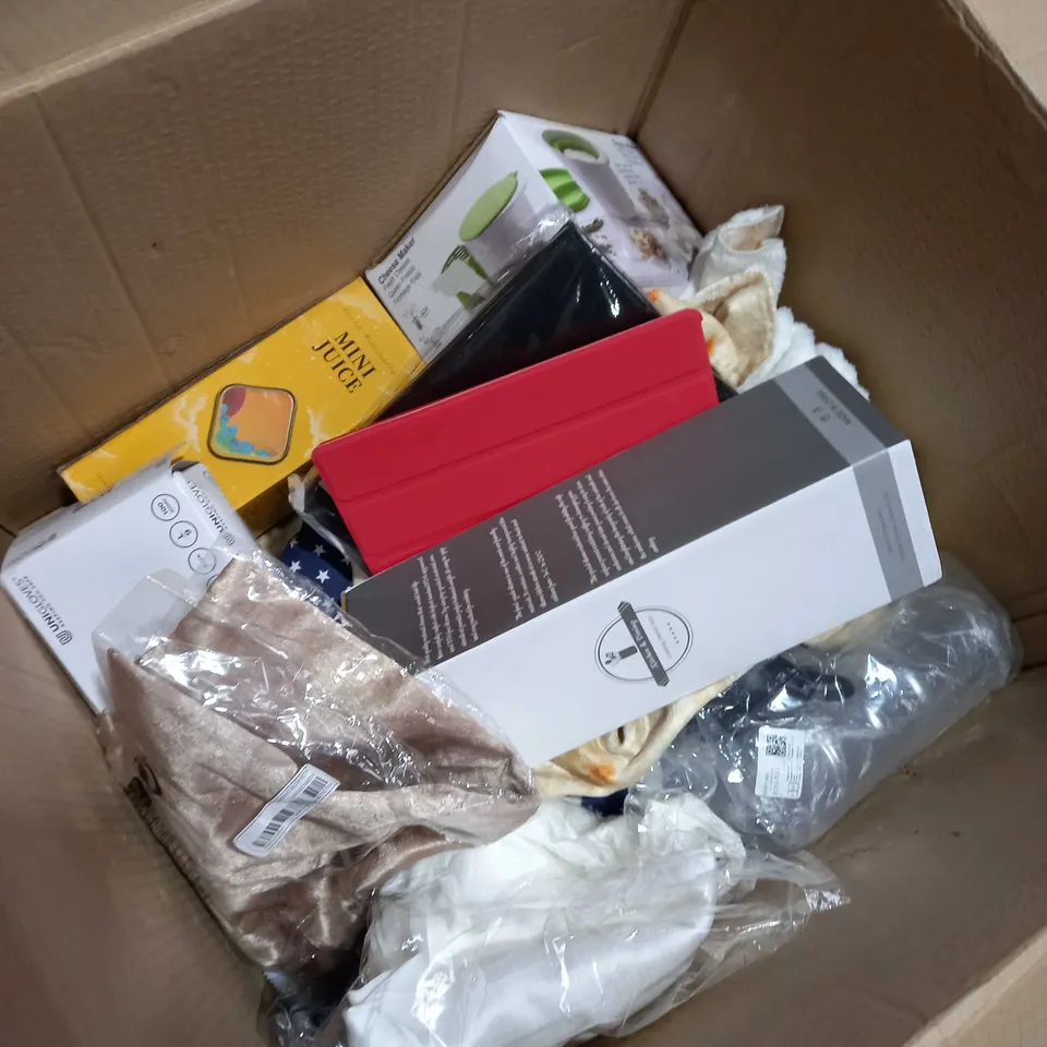 BOX OF APPROXIMATELY 15 ITEMS TO INCLUDE CHEESE MAKER, IPAD CASE, TORTILLA BLANKET ETC