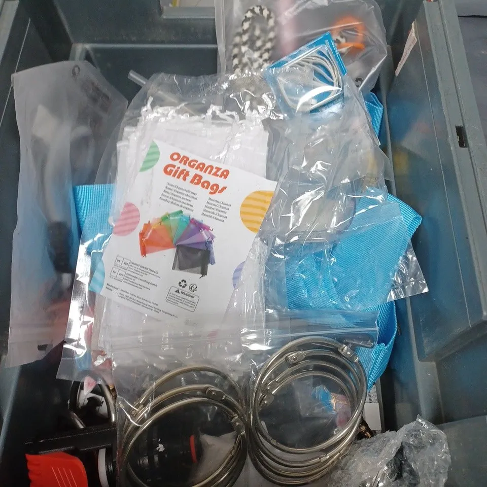 BOX OF APPROXIMATELY 20 ASSORTED HOUSEHOLD ITEMS TO INCLUDE PLIERS, PLUG SOCKET AND CRAFT PAPER