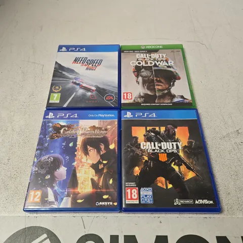 4 X ASSORTED VIDEO GAMES TO INCLUDE NEED FOR SPEED, BLACK OPS COLD WAR, CODE: REALIZE ETC