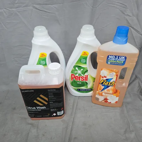 APPROXIMATELY 6 ASSORTED HOUSEHOLD LIQUID PRODUCTS TO INCLUDE FLASH ALL-PURPOSE CLEANER, EZCARCARE CITRUS WASH, PERSIL BIO, ETC - COLLECTION ONLY