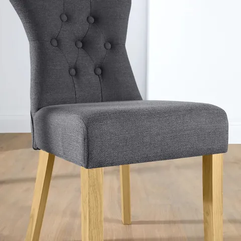 BOXED REGENT DINING CHAIR, SLATE GREY CLASSIC LINEN-WEAVE FABRIC & NATURAL OAK FINISHED SOLID HARDWOOD 