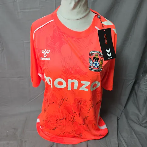 COVENTRY CITY FC AWAY SHIRT 2025/26 – CORAL/WHITE, SIZE L, SIGNED