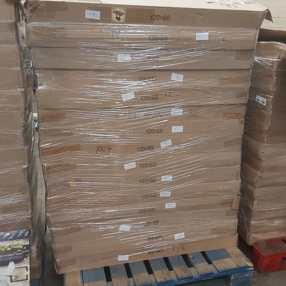 APPROX 30 X ASSORTED BRAND NEW BOXED DESIGNER TABLE TOPS - DESIGNS AND COLOURS MAY VARY // SIZES: 120 X 60cm // 15 BOXES - 2 TOPS PER BOX
