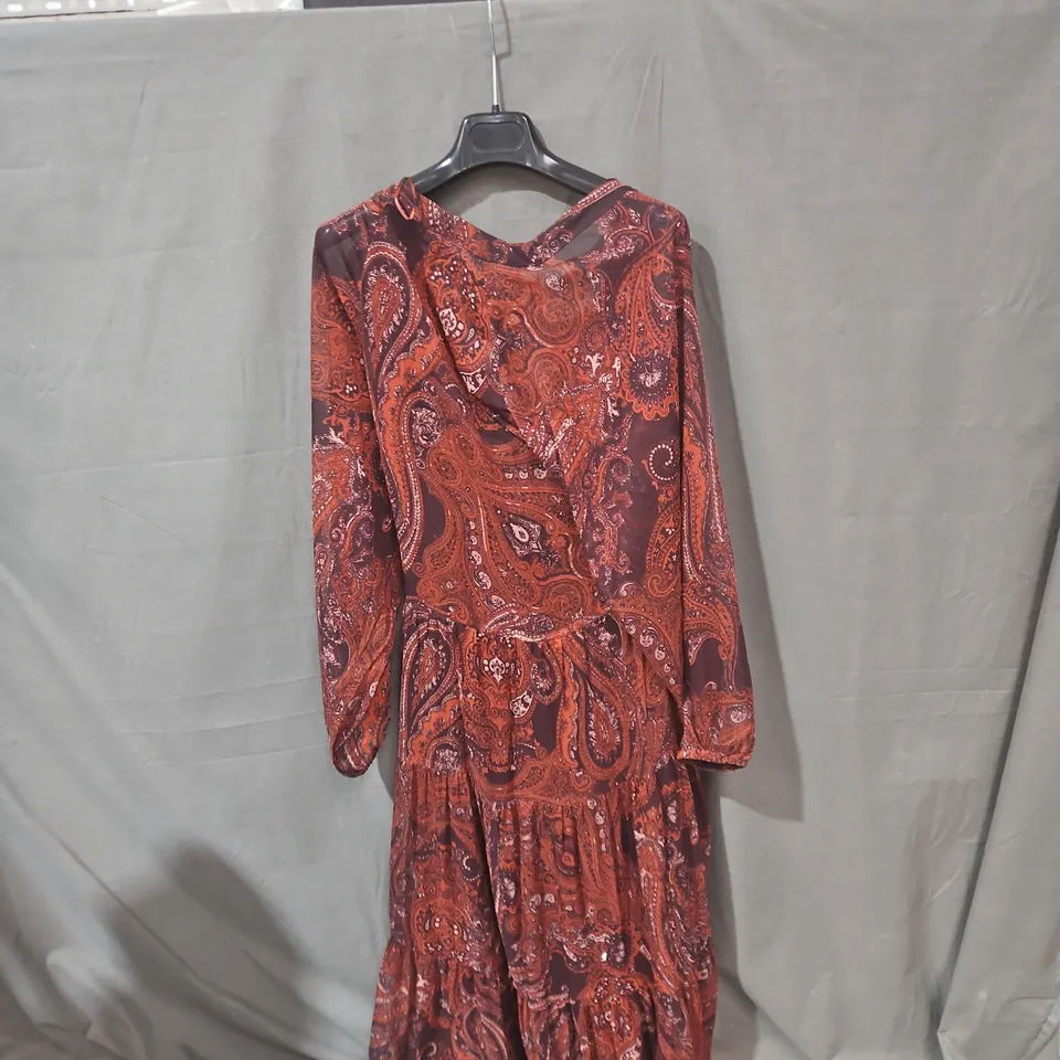 MNG BURGUNDY PAISLEY PRINT DRESS – ITALIAN FABRIC, EU 5 / US 4