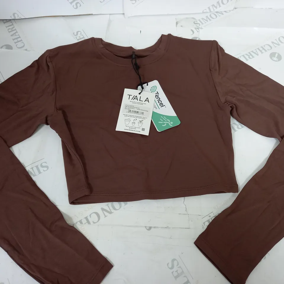 TALA 365 LONG SLEEVE CROP TOP IN BROWN - SMALL