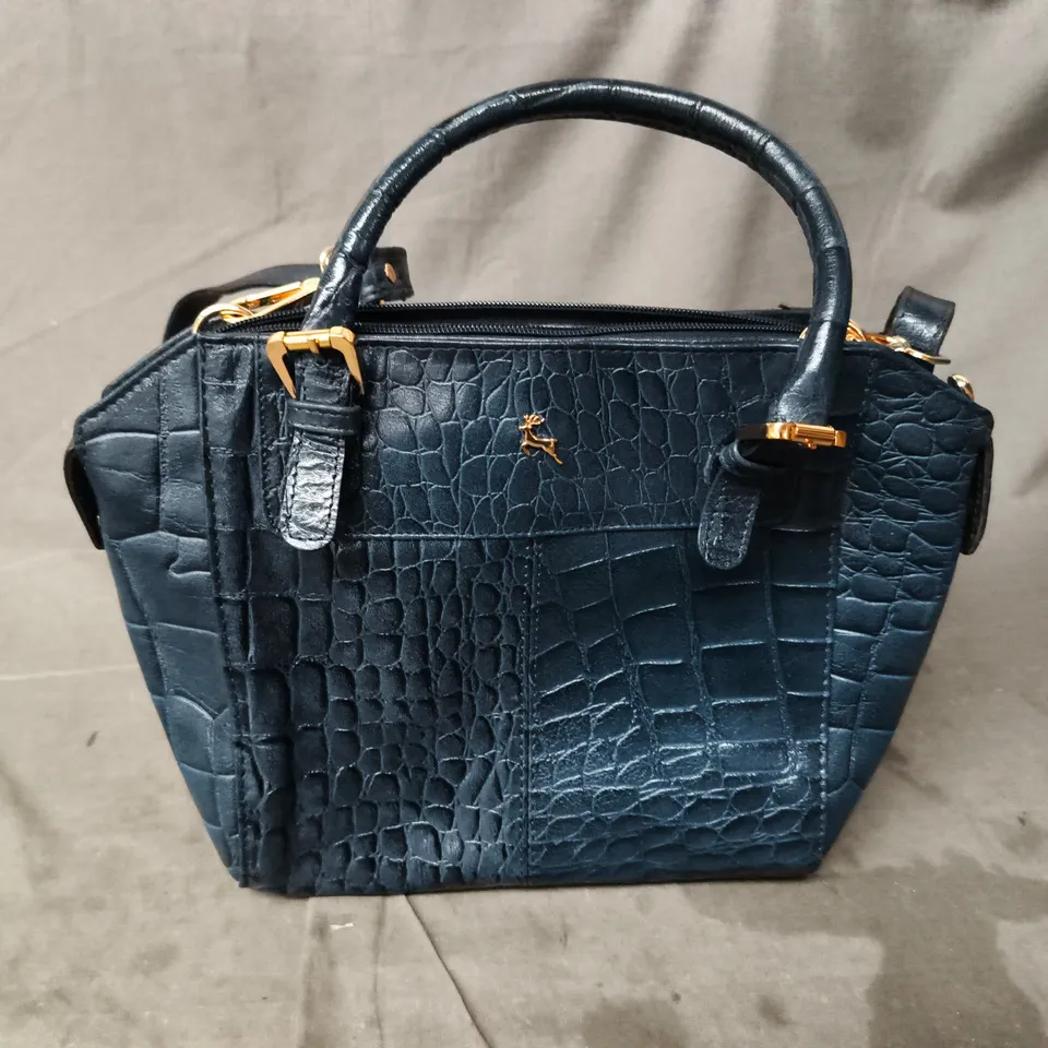 ASHWOOD LEATHER CROCODILE-EMBOSSED LEATHER HANDBAG IN NAVY