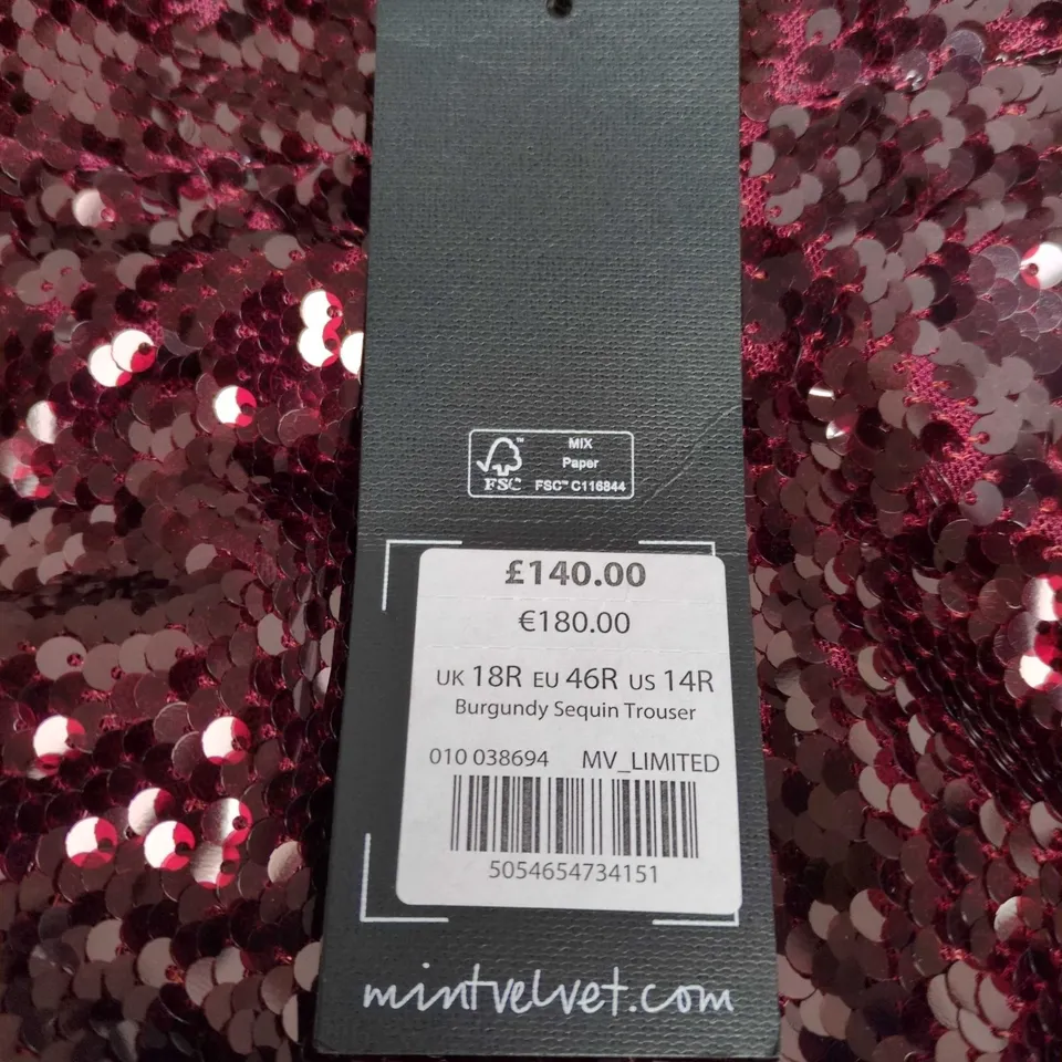 MINT VELVET BURGUNDY SEQUIN TROUSERS – UK 18R
