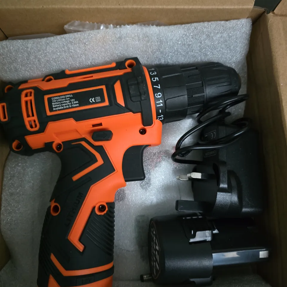 CORDLESS DRILL 12V WITH CHARGER & BATTERY – ORANGE/BLACK