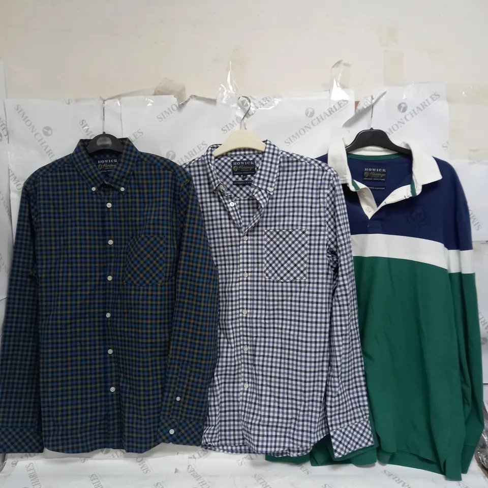 APPROXIMATELY 15 HOWICK PIECES OF CLOTHING TO INCLUDE POLOS, RUGBY SHIRTS, AND TEES ETC. 