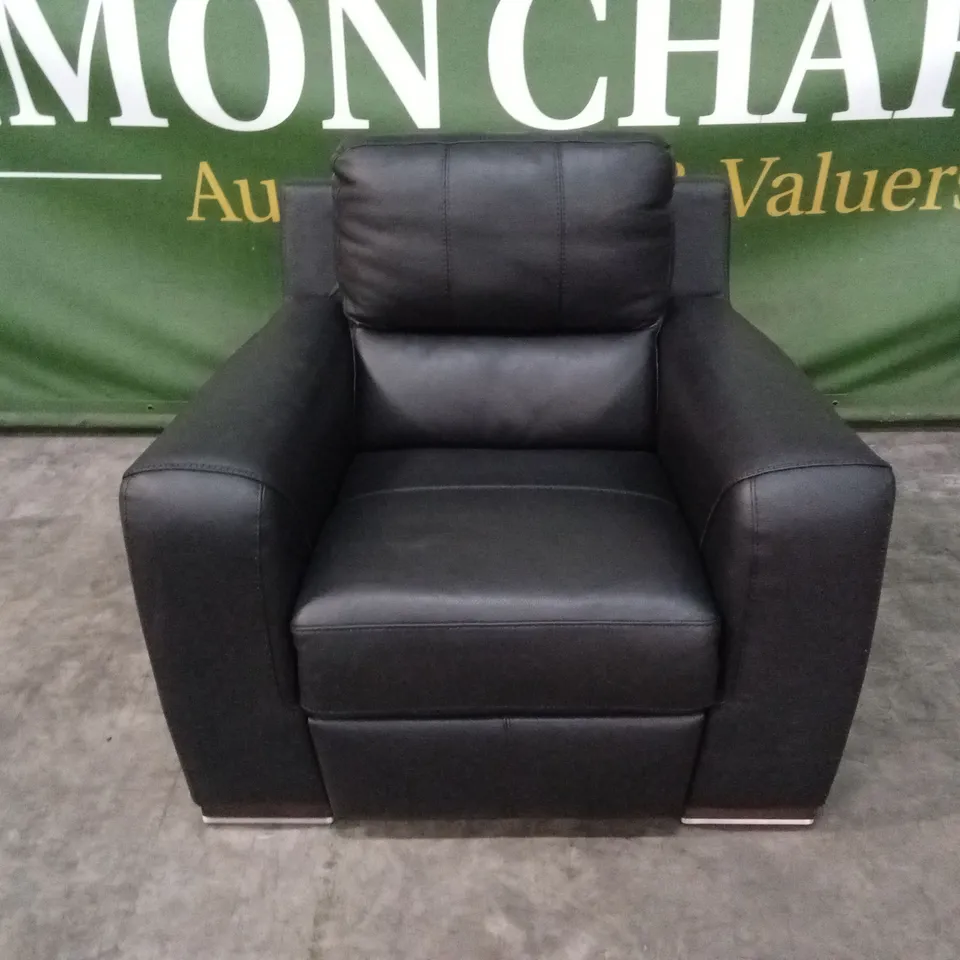 QUALITY DESIGNER ITALIAN MADE LUCCA POWER RECLINER LEATHER ARMCHAIR - BLACK