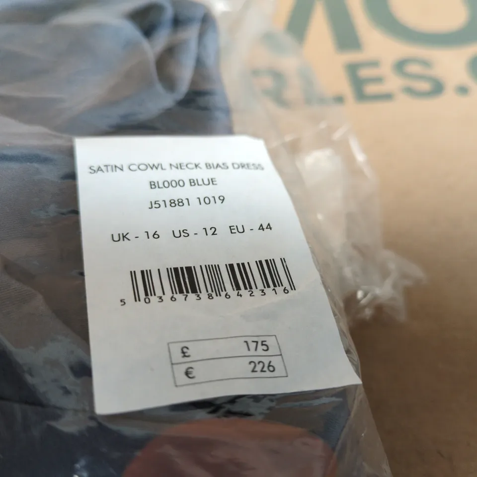 JIGSAW SATIN COWL NECK DRESS - BLUE, UK 16 (US 12, EU 44)