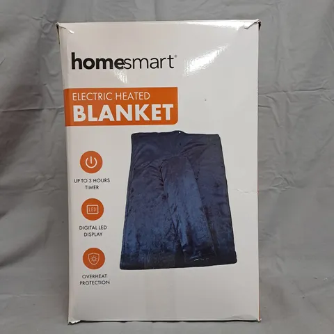 HOMESMART ELECTRIC HEATED BLANKET – NAVY BLUE PLUSH WITH FLEECE, 3-HOUR TIMER (BOXED)