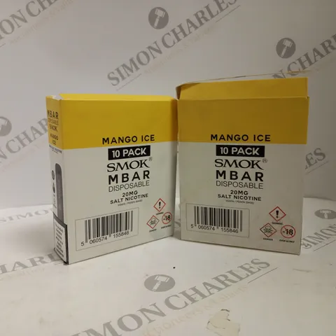 2 BOXED MANGO ICE 10 PACK SMOK M BAR DISPOSABLE 20MG SALT NICOTINE VAPES