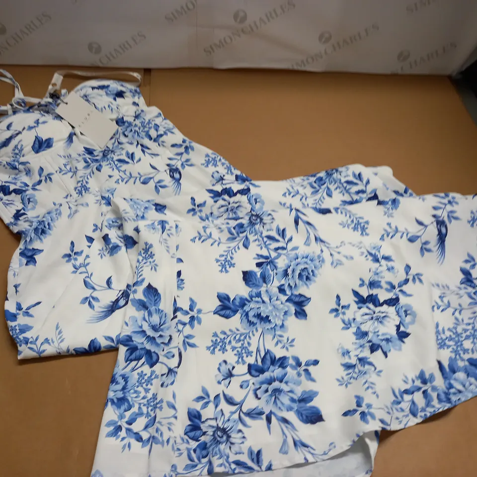 CLUB OF LONDON BLUE FLORAL CORSET SPLIT MAXI DRESS - UK 8 